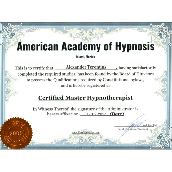 Сертификат American Academy of Hypnosis, 2024